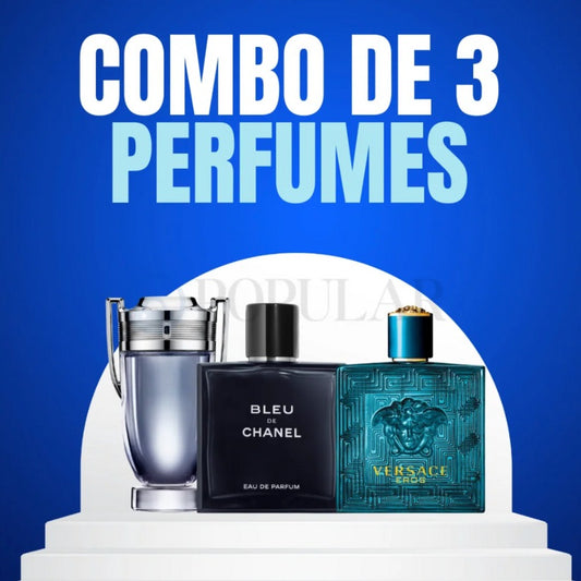 COMBO DE 3 PERFUMES - Invictus, Bleu Chanel y Versace Eros + Regalo Sorpresa 🎁